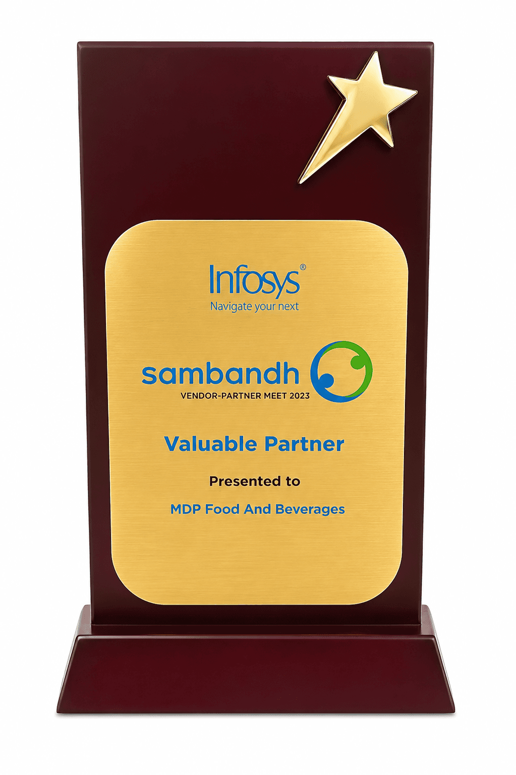 Infosys Sambandh Vendor Partner Award 2023 — Valuable Partner — MDP Food and Beverages